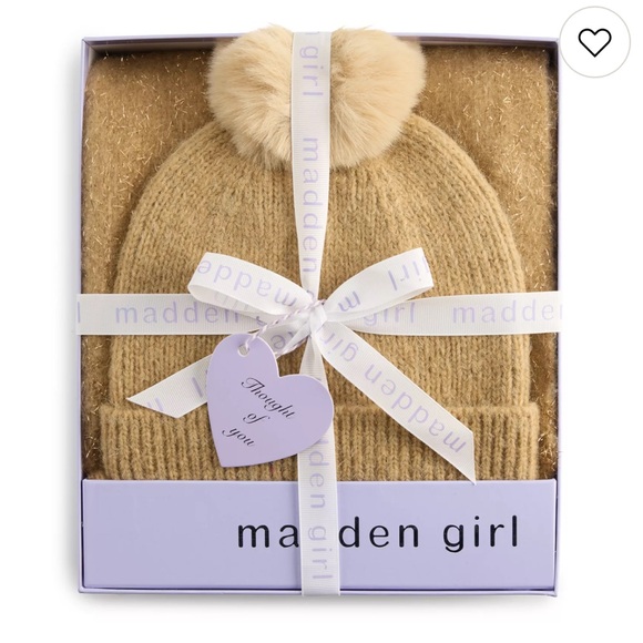Madden Girl Accessories - Girls madden girl 2-Piece Tinsel Weave Oblong Scarf & Pom Pom Beanie Set